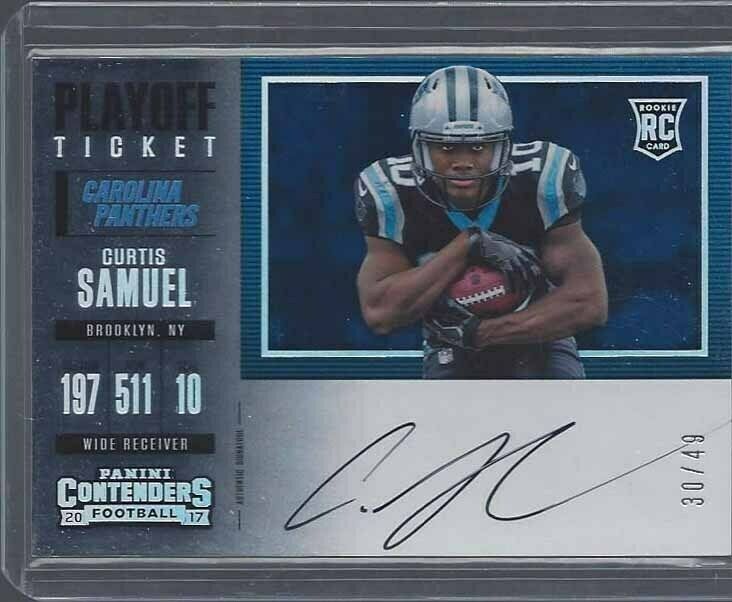 CURTIS SAMUEL 2017 CONTENDERS PLAYOFF TICKET VARIATION AUTO ON CARD RC #D 30/49