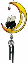 Cats on The Moon Wind Chime with Black Coated Gems 26" Overall Length
