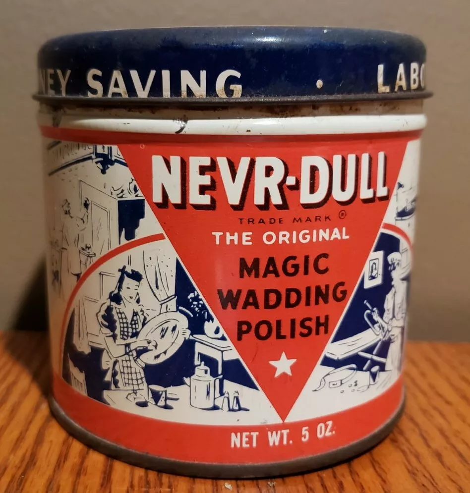 1941 VINTAGE NEVR-DULL NEVER-DULL Magic Wadding Polish Tin Can