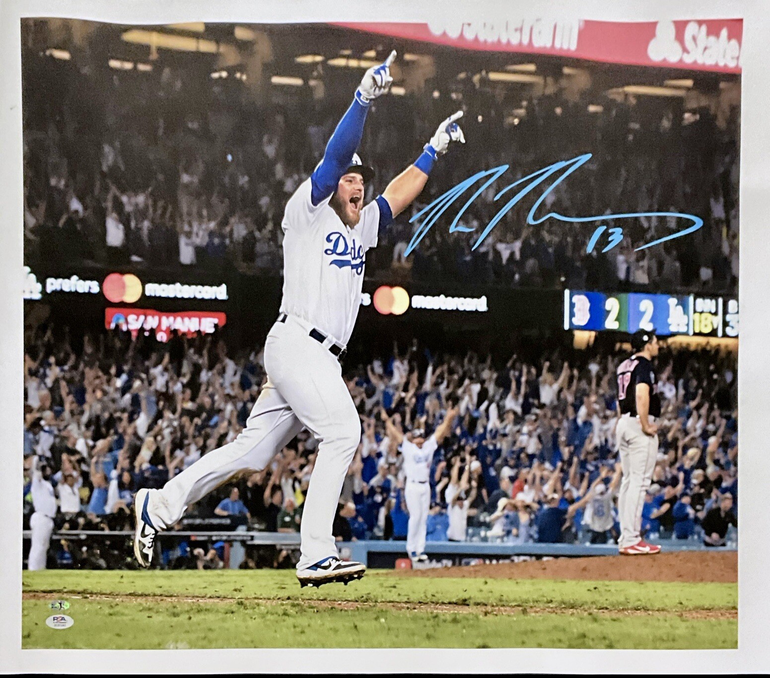 MAX MUNCY Autographed Signed Los Angeles Dodgers DODGERS 22X26 2018 WORLD SERIES WALKOFF HR CANVAS PSA 2C51243 