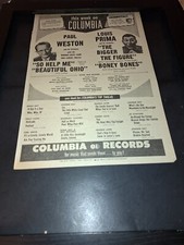 Paul Weston Louis Prima Rare Original Columbia Records Promo Poster Ad Framed!
