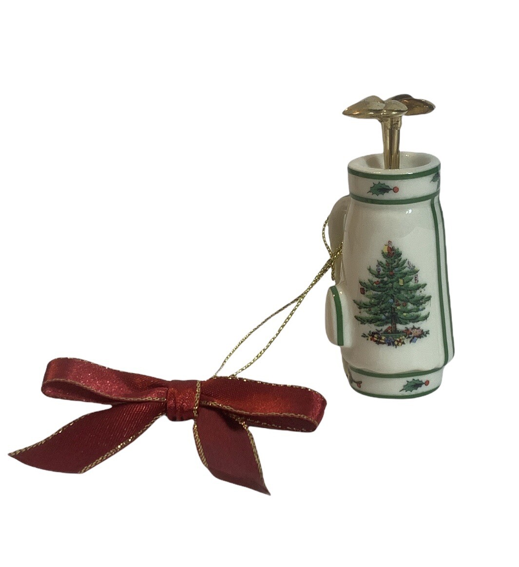 SPODE Christmas Tree Porcelain Ornament GOLF BAG with Goldtone