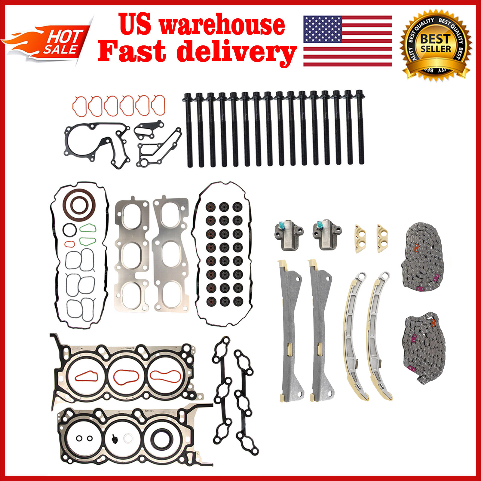 Head Gasket Bolt Set Timing Chain Fit Sorento/Sedona Hyundai Kia 3.3L