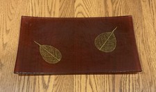 Annieglass Fallen Leaf Eggplant Glass Slab/Platter Large 15? X 8? Signed & Numbe