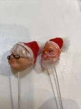 Lot of VTG Santa  Mrs. Claus 1" Vinyl Doll Heads on Wire Pick Christmas Crafts