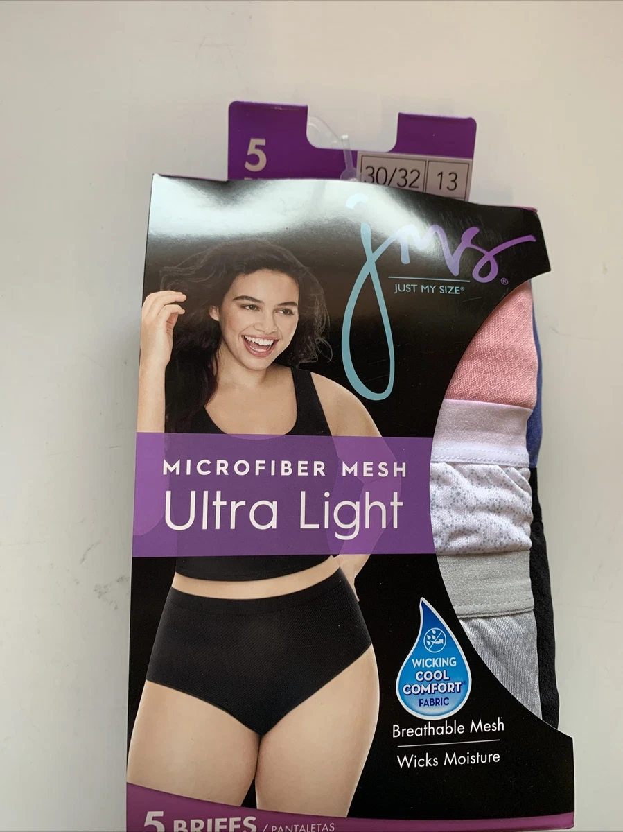 Just My Size Ultra Light Microfiber Mesh Briefs 5 Panties Womens Size 13  30-32