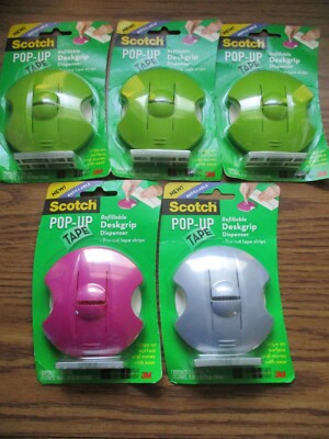 lot of 5 new 3M Scotch Pink Pop-Up Deskgrip Tape Dispenser w/75 Refill Strips