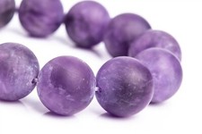 15-16MM Genuine Natural Matte Amethyst Grade A Round Gemstone Loose Beads 4"
