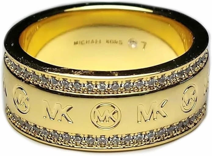 NUOVO MICHAEL KORS MONOGRAMMA TONO ORO CRISTALLI LOGO ANELLO OTTONE CINTURINO MKJX0034