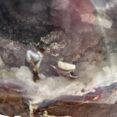 Utah Dugway Geode with man digging colors piece 5” long 4” wide with stand - Picture 5 of 6