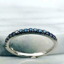 0.50Ct Round Cut London Blue Topaz Wedding Band Half Eternity 14k White Gold Ove