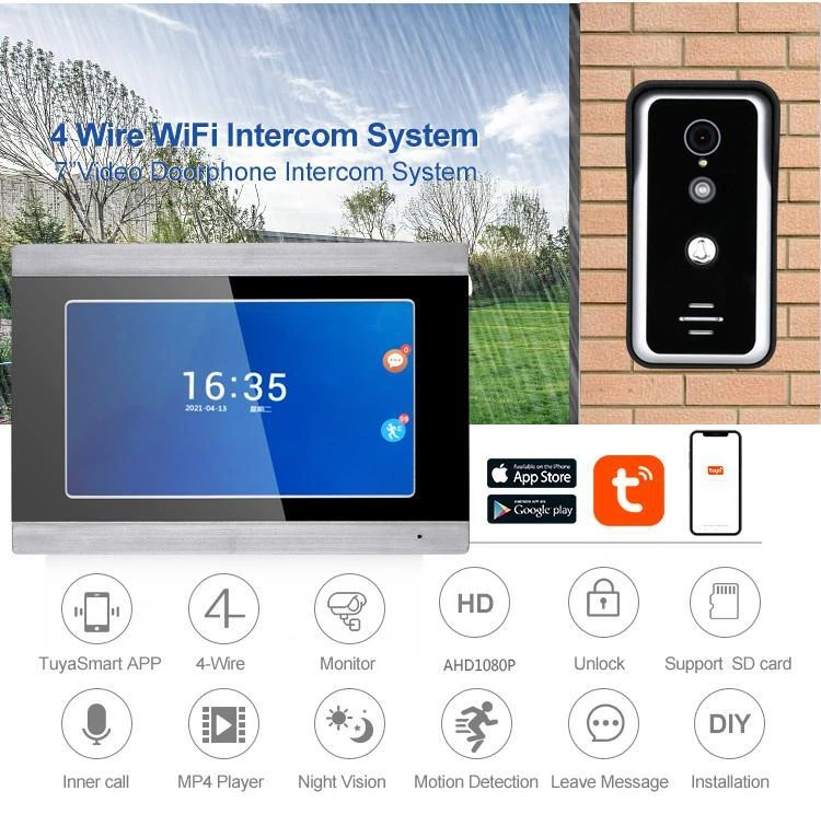 7" Touch Screen Tuya App Video Intercom WIFI Home Phone 1080P Villa Doorbell - Image 4 of 4