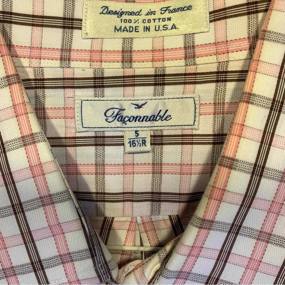 Camisa de vestir para hombre Faconnable 16,5R (32/33) rosa marrón blanco a cuadros Foto 3 de 4