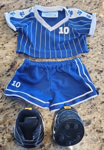 Build A Bear BABW Blue Sports Soccer Outfit Clothes Shirt Shorts #10 & cleats - Afbeelding 1 van 2