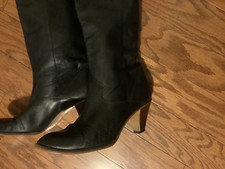 Vintage 9 West Black Pull On Soft Leather Boots Dress Size 6.5 Made In Brazil