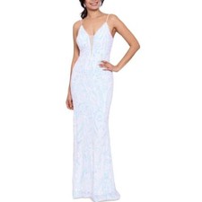 Betsy  Adam Sequin-Pattern Front-Slit Gown  Size 12