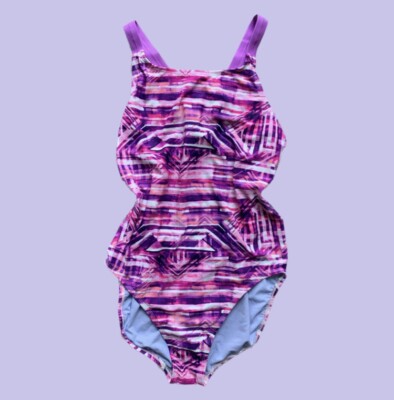 Champion Abstract One Piece Swimsuit Women s Size Purple Multi Bathing Suit NWT