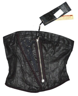 ZU+ELEMENTS Bustino ''Andrew'' Korsage Korsett Mieder Leinen Gr. 42 SCHWARZ KT255