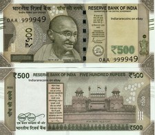 INDIA India 500 Rs 2020 Bandiera A Inserto 0AA Cartamoneta Banconota UNC Nuova Rara