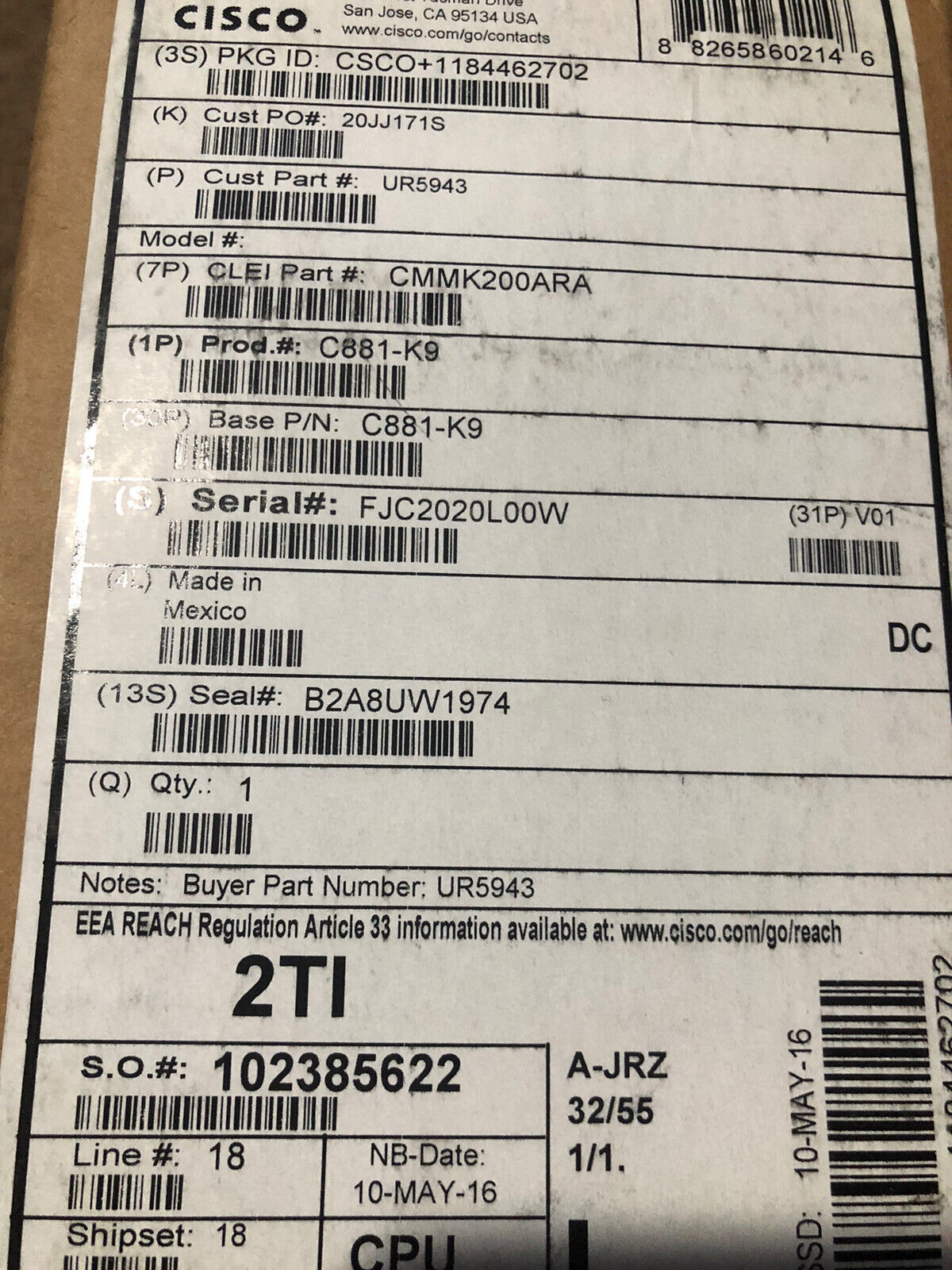 NEW in 独創的 Box Sealed 【お気に入り】 CISCO 881-K9 l Ethernet Security Router w LAN