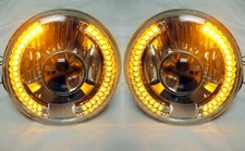 Street Hot Rod 7 Projector Glass Headlights W Amber Halo Led Turn Signals Pair