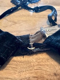 For Love and Lemons Black Lace Underwire Bra Skivvies with Velvet Accents Small