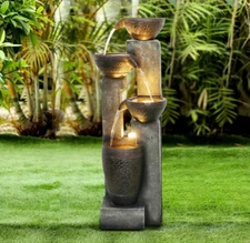Large Garden Water Fountain With Lights Cascade Waterfall Outdoor Yard Sculpture