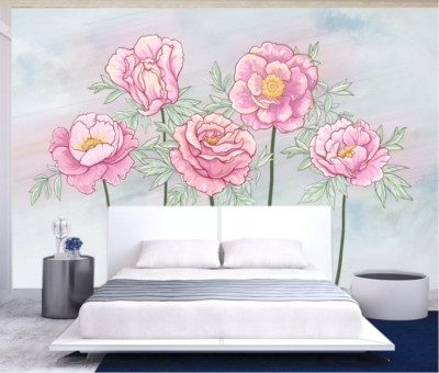 3D Peony Branch ZHUA5809 Wallpaper Wall Murals Removable Self-adhesive Zoe