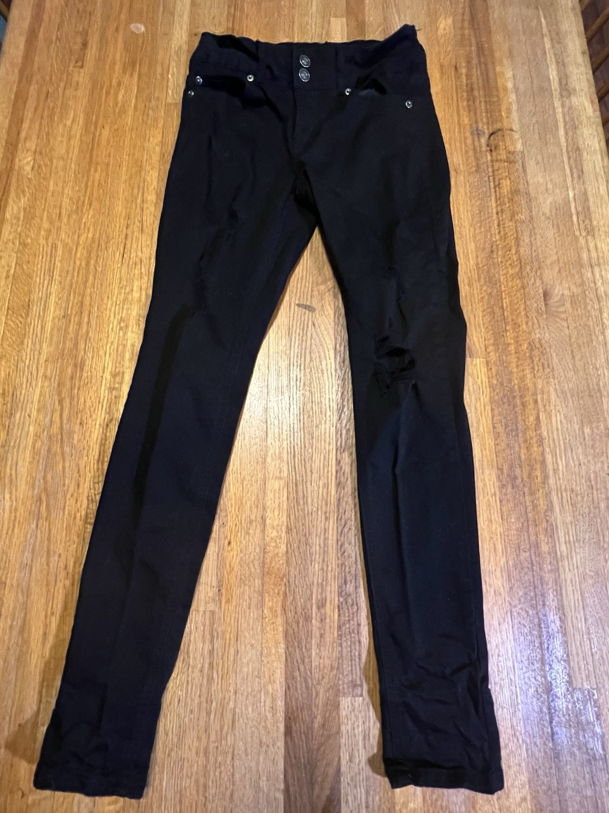 Rue 21 Junior 3 Solid Black 2 Button Zip Distress… - image 1