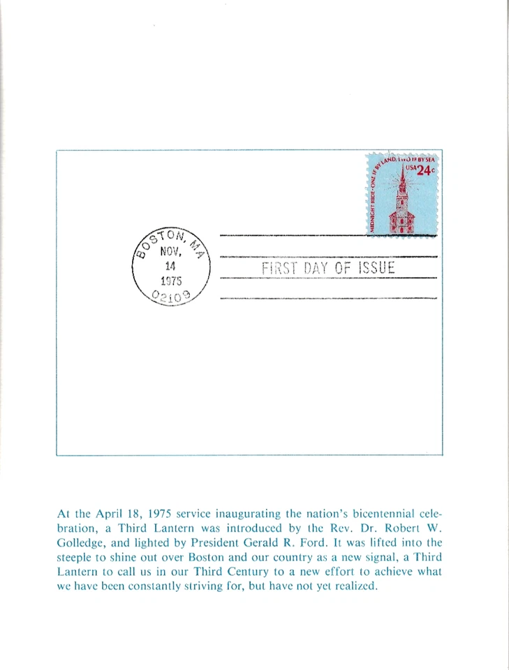 USPS  FDC Ceremony Program #1603 C1  Old North Church Americana Issue 1975 - Image 3 of 4