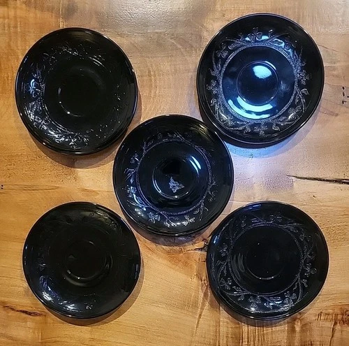 Vtg Depression Glass Hazel Atlas Black Cloverleaf 5 Replacement Saucers