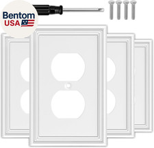 White Decorative Outlet Covers Wall Plates, Natural Material Electric Receptacle