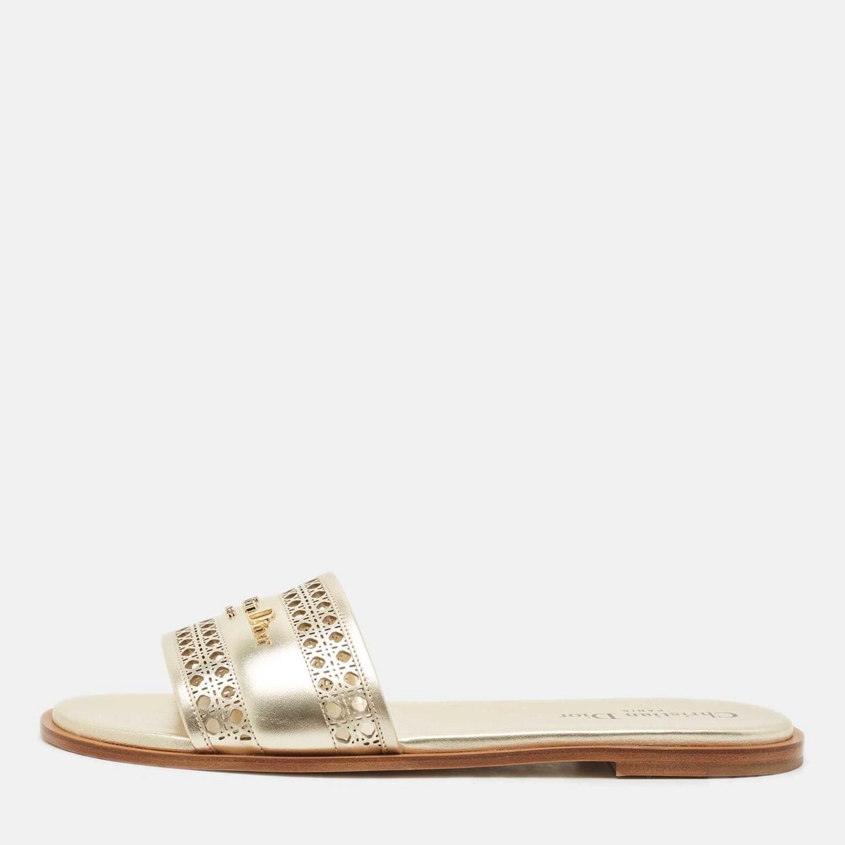 DIOR DLANE D-LANE Micro Cannage Metallic Leather Flat Slide Mules