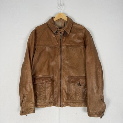 Massimo Dutti Leather Jacket Bomber Flight Pilot Biker Wool Lined Size Large