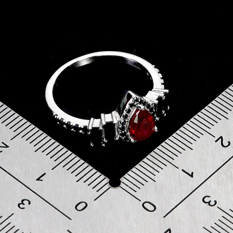 Anillo de plata de ley 925 pera rubí 7x5 mm espinela piedras preciosas naturales joyería tamaño 7 Foto 3 de 4