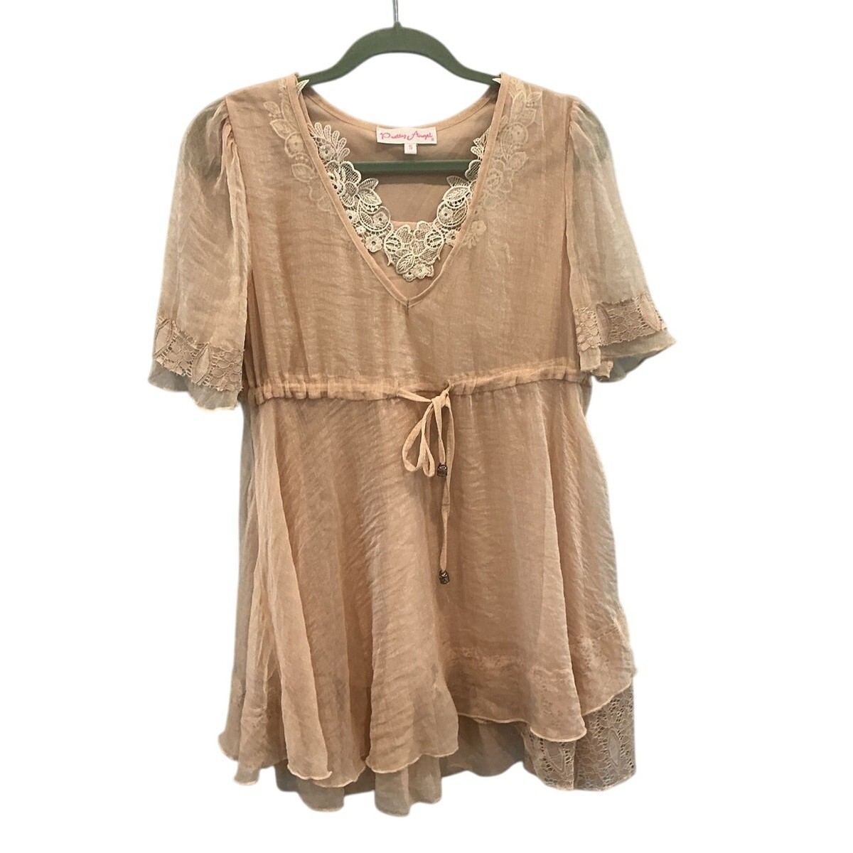 Pretty Angel Womens Forest Fairy Mini Dress Sz S Goblincore Coquette  Romantic