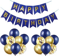 Luftballons Geburtstagsdeko Set Marineblau Gold Happy Birthday Banner Konfetti
