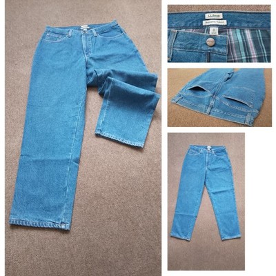 LL Bean Womens Blur Jeans Flannel Lined Size 12 Reg