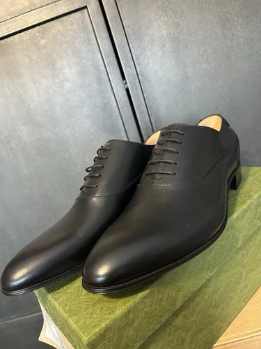 Scarpe eleganti Gucci da uomo nere in pelle di vitello stringate taglia 13UK 14US