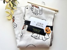 Goblin Ghoul Reading Ghosts Halloween Throw Blanket Cream Orange Bibliophile