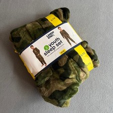 Lands End 3 Piece Youth Sleep Set Size S 7/8 Camouflage Pajamas Robe Top Bottom