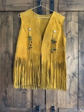 Vintage Leather Buckskin Color Fringed Vest Native Style