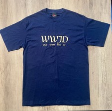 WWJD Gold Lettered Embroidered Jesus Vintage Christian T Shirt Made In USA