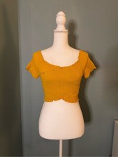 Ambiance Mustard Ribbed Smocked Crop Top