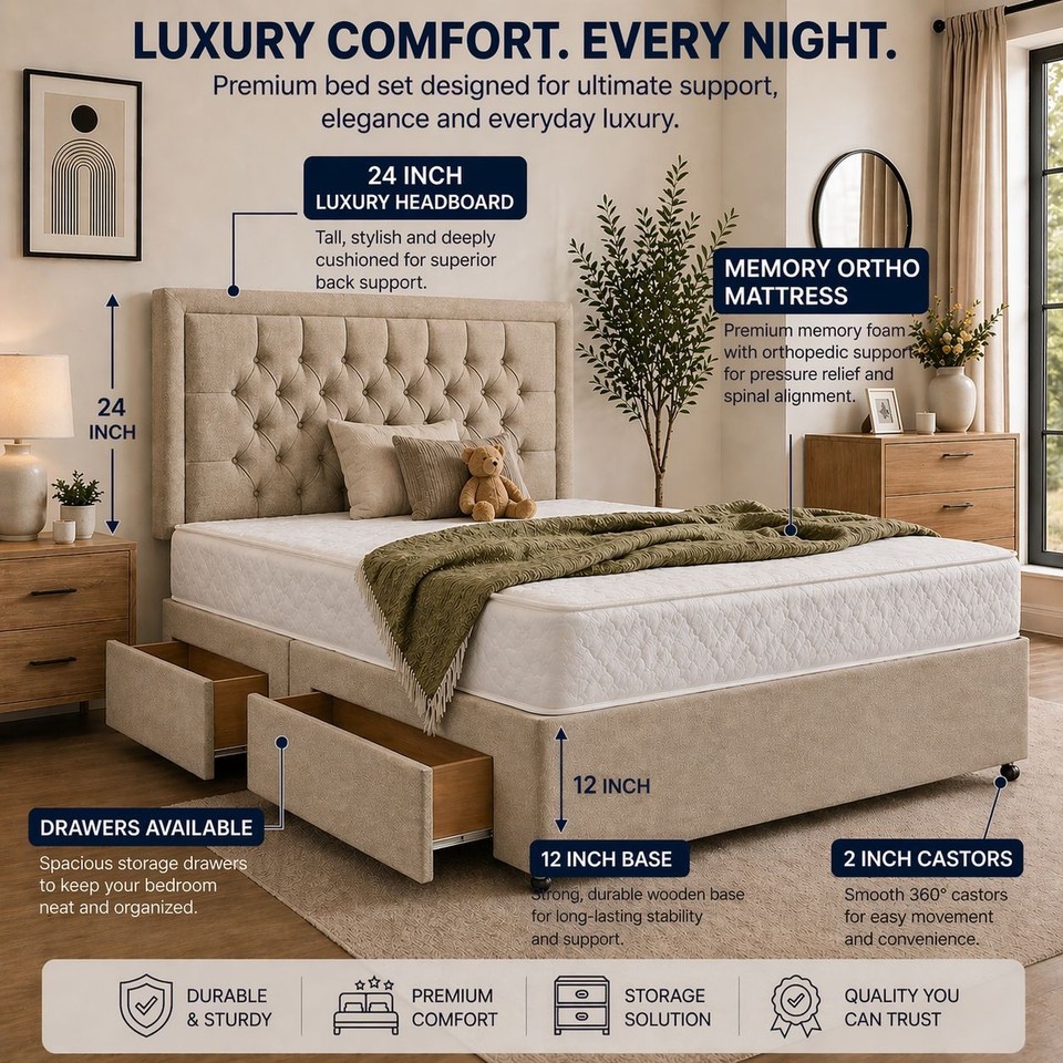 PLUSH DIVAN BED SET WITH LUX MATTRESS AND HEADBOARD 3FT 4FT 4FT6 Double ...