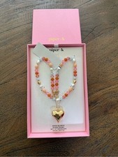NWT Piper K. Coral & Gold Beaded Heart Pendant Necklace