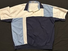 Vintage II Sport Polo Shirt Mens L Blue Striped SS 90s Rockabilly Bowling B2