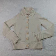 J Crew Wool and Fiber Blend Cardigan Sweater Women's L Ivory Shawl Collar EUC