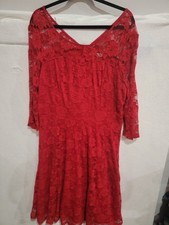 Jasambac Women's 2XL Red Floral Lace Dress NWT 3/4 Sleeve A-Line Party Fit Flare