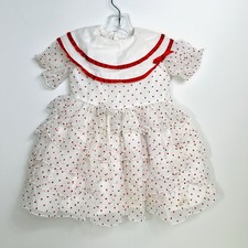 Martha s Miniatures Dress Sz 4 White Red Dot Ruffle Full Circle Bell Sheer READ